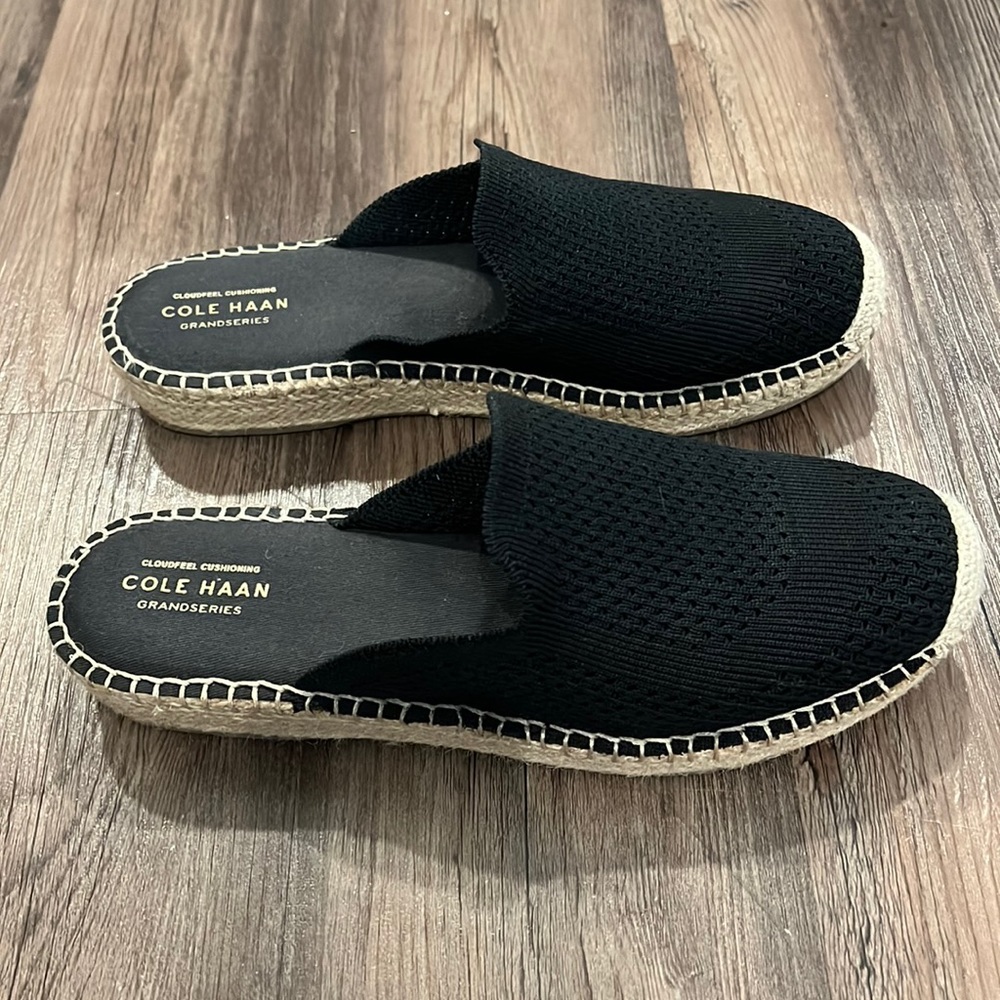 Cole Haan Cloudfeel StitchLite Black Espadrille Mule Size 10B